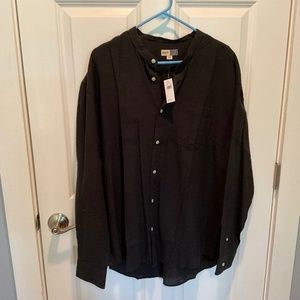 Long sleeve band collar linen shirt